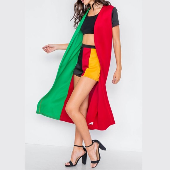 90's Girl Colorblock Short Sleeve Trench Coat and Shorts Set - Picture 4 of 6